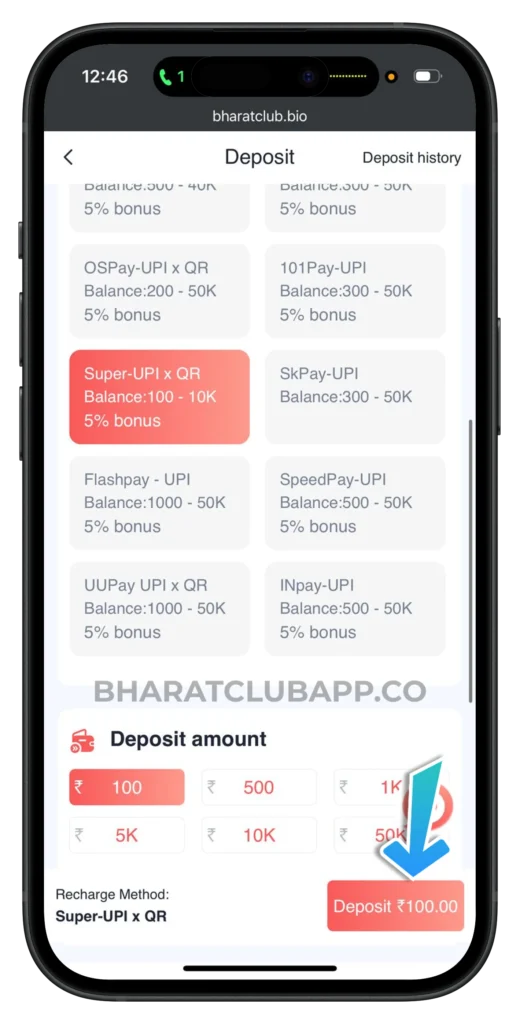 bharat-club-deposit-page